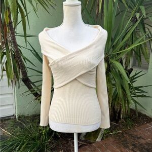 ASTR The Label Cream Ribbed Off Shoulder Knit Ling Sleeve